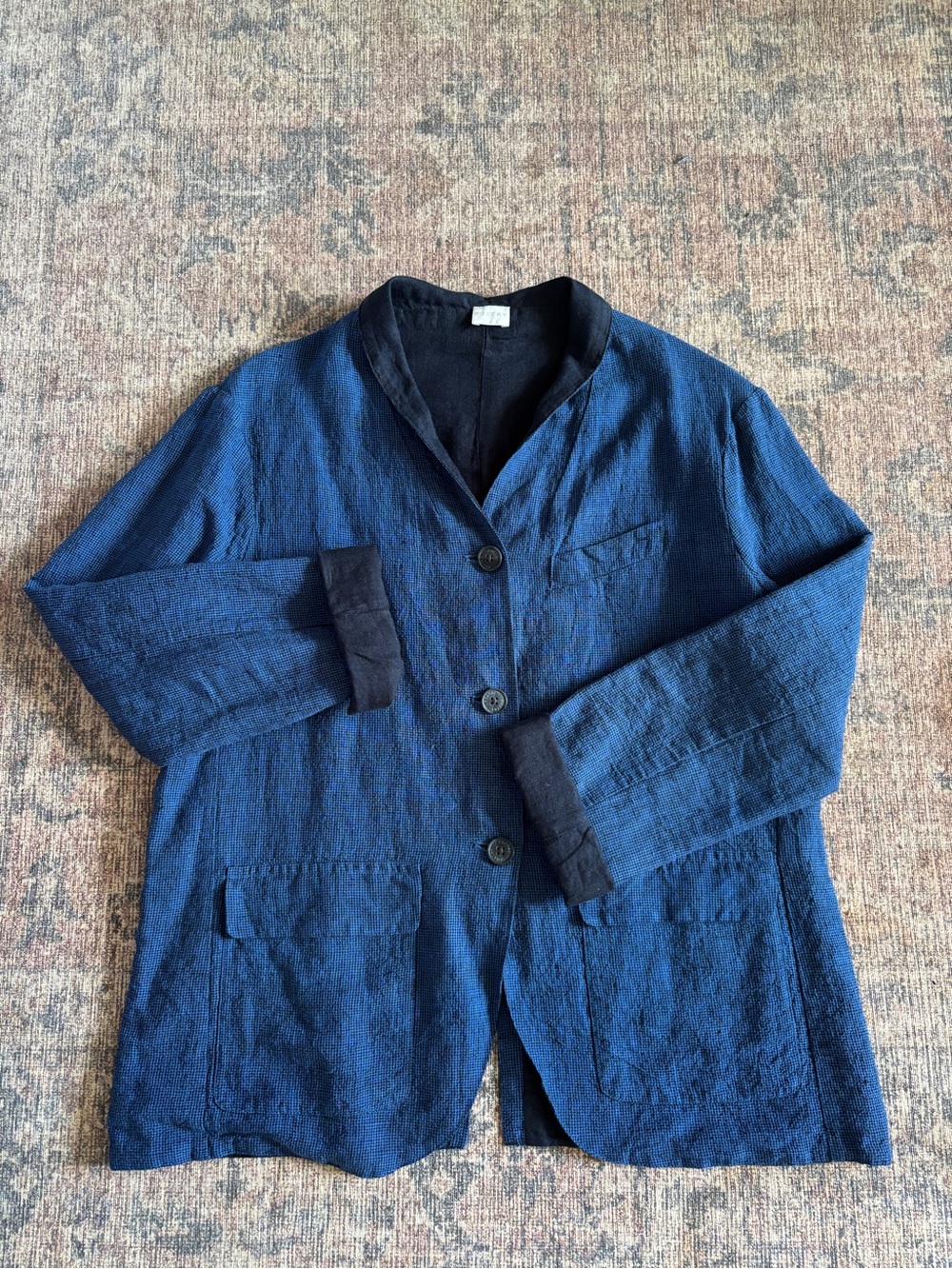 Poetry Navy Blue Lightweight Linen Button Blazer Size 4